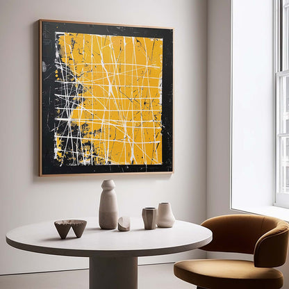 Vibrant Yellow and Black Abstract Oil Painting for Modern Art Collectors