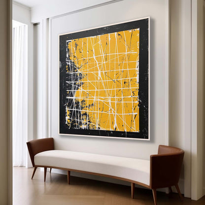 Vibrant Yellow and Black Abstract Oil Painting for Modern Art Collectors