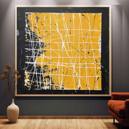 Vibrant Yellow and Black Abstract Oil Painting for Modern Art Collectors