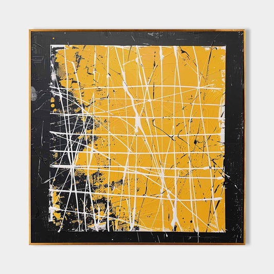 Vibrant Yellow and Black Abstract Oil Painting for Modern Art Collectors