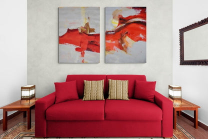 Abstract Fire-Themed Oil Painting with Vibrant Red and Orange Hues for Modern Decor