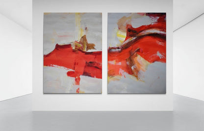 Abstract Fire-Themed Oil Painting with Vibrant Red and Orange Hues for Modern Decor