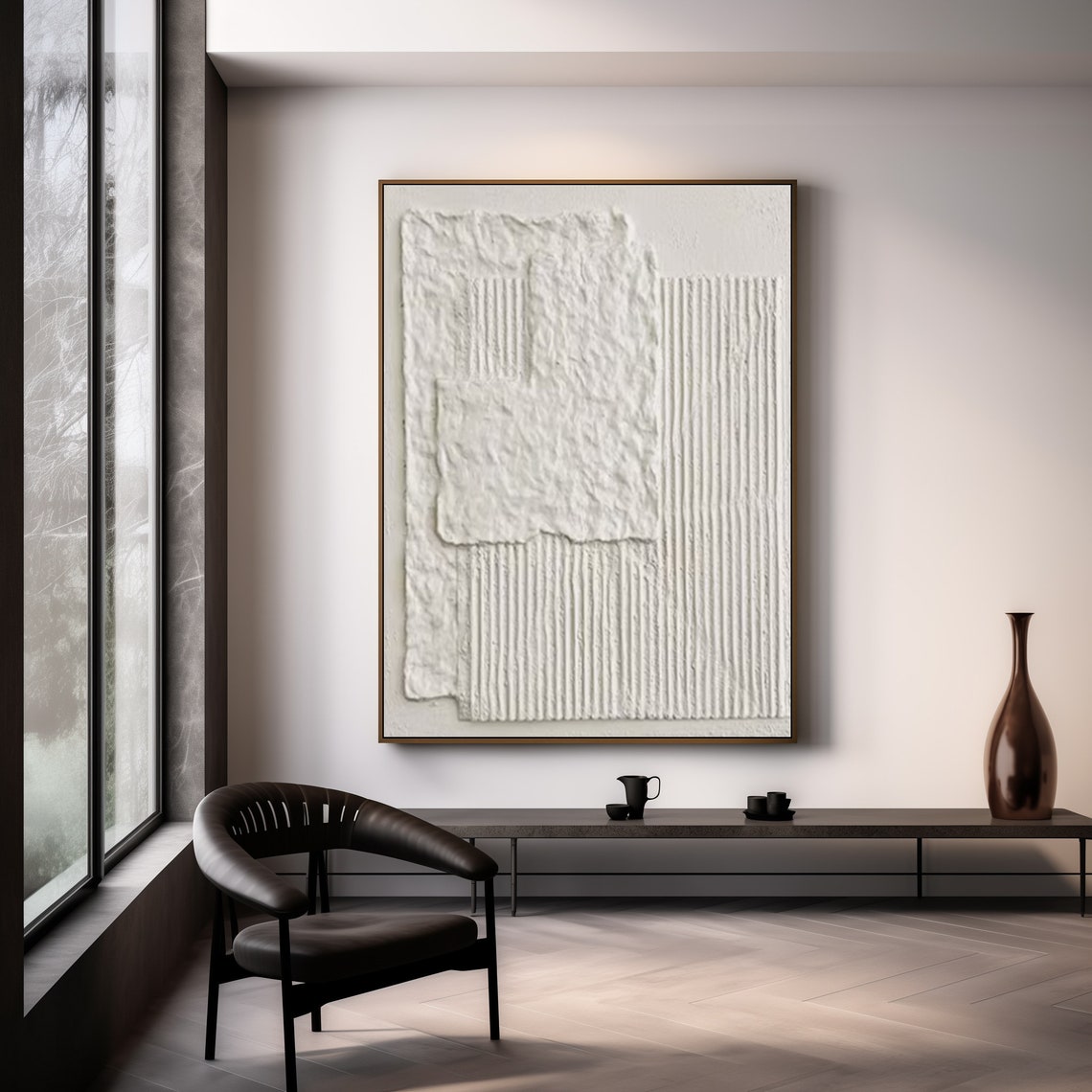 Minimalist White Textured Oil Painting for Modern Home Decor