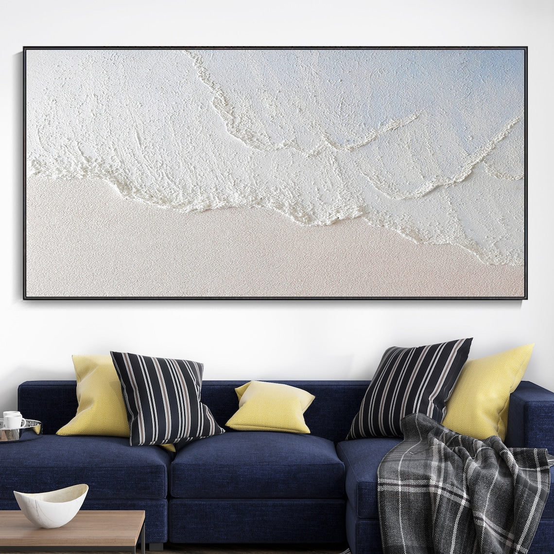 Serene Ocean Wave Reflection: Elegant Modern Oil Painting for Coastal Decor