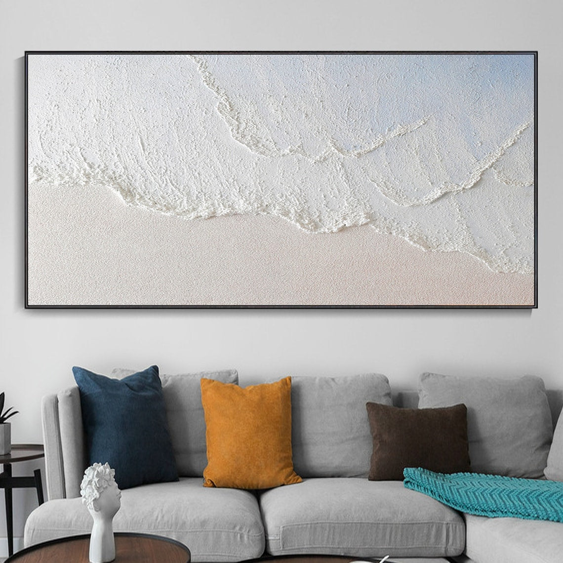 Serene Ocean Wave Reflection: Elegant Modern Oil Painting for Coastal Decor