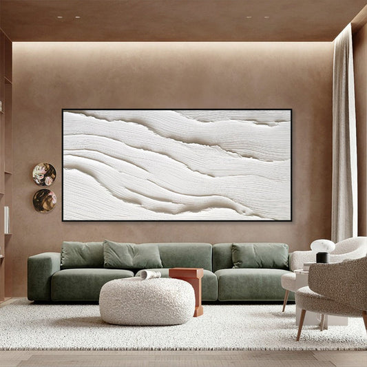 Elegant White Waves Oil Painting for Serene Home Décor