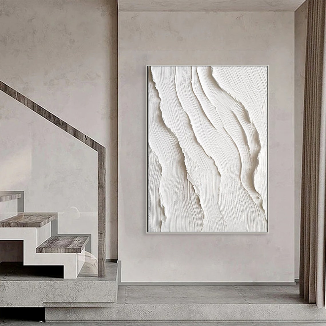 Serene Abstract White Dune Oil Painting for Modern Home Decor