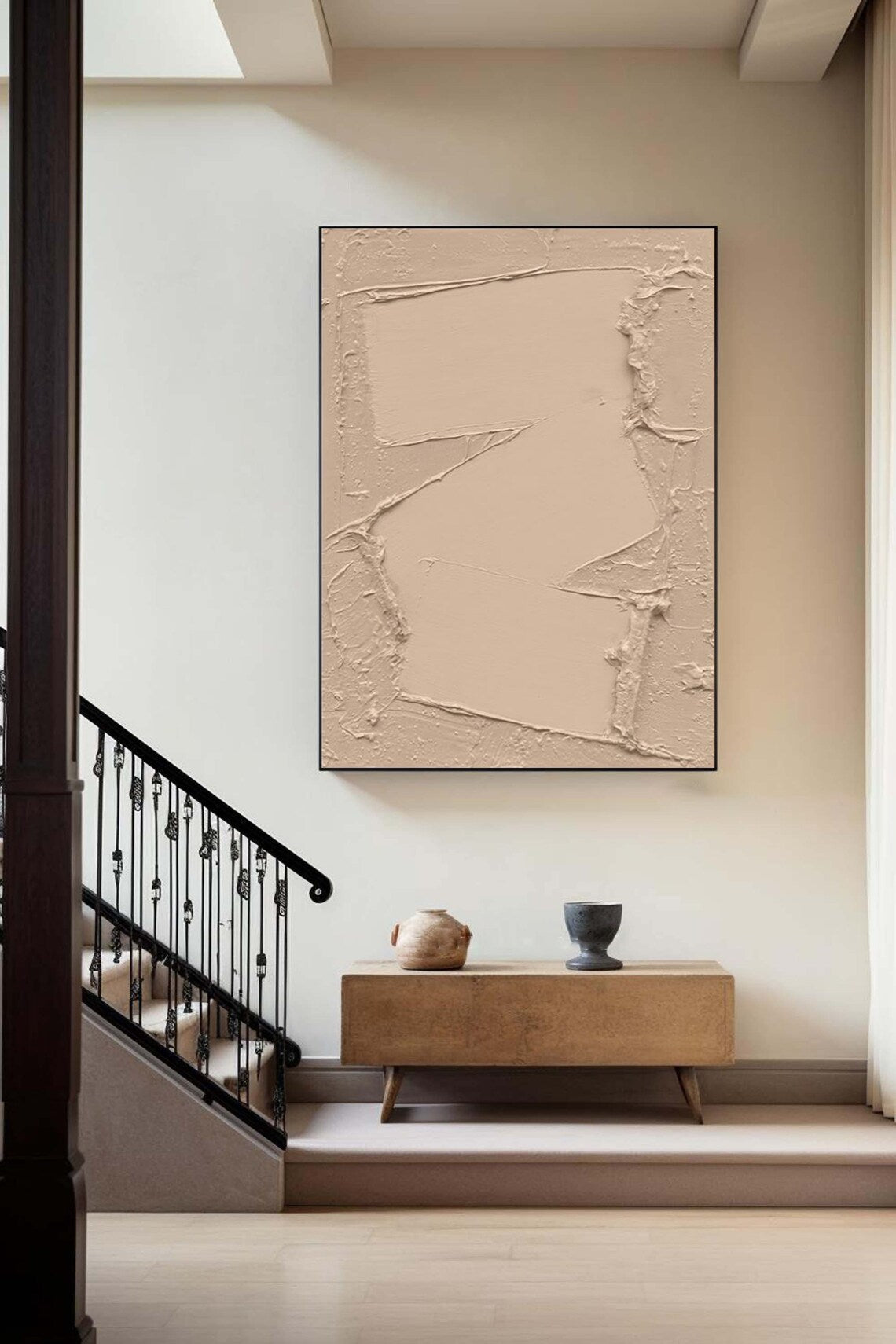 Abstract Beige Oil Painting for Modern Home Decor