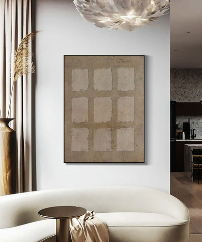 Abstract Minimalist Oil Painting with Textured Geometric Panels