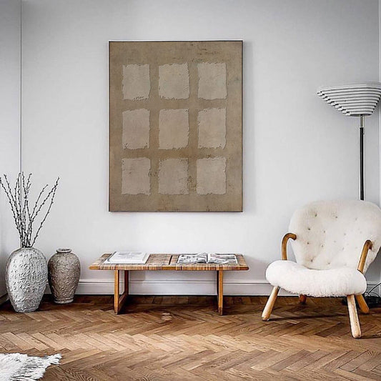 Abstract Minimalist Oil Painting with Textured Geometric Panels