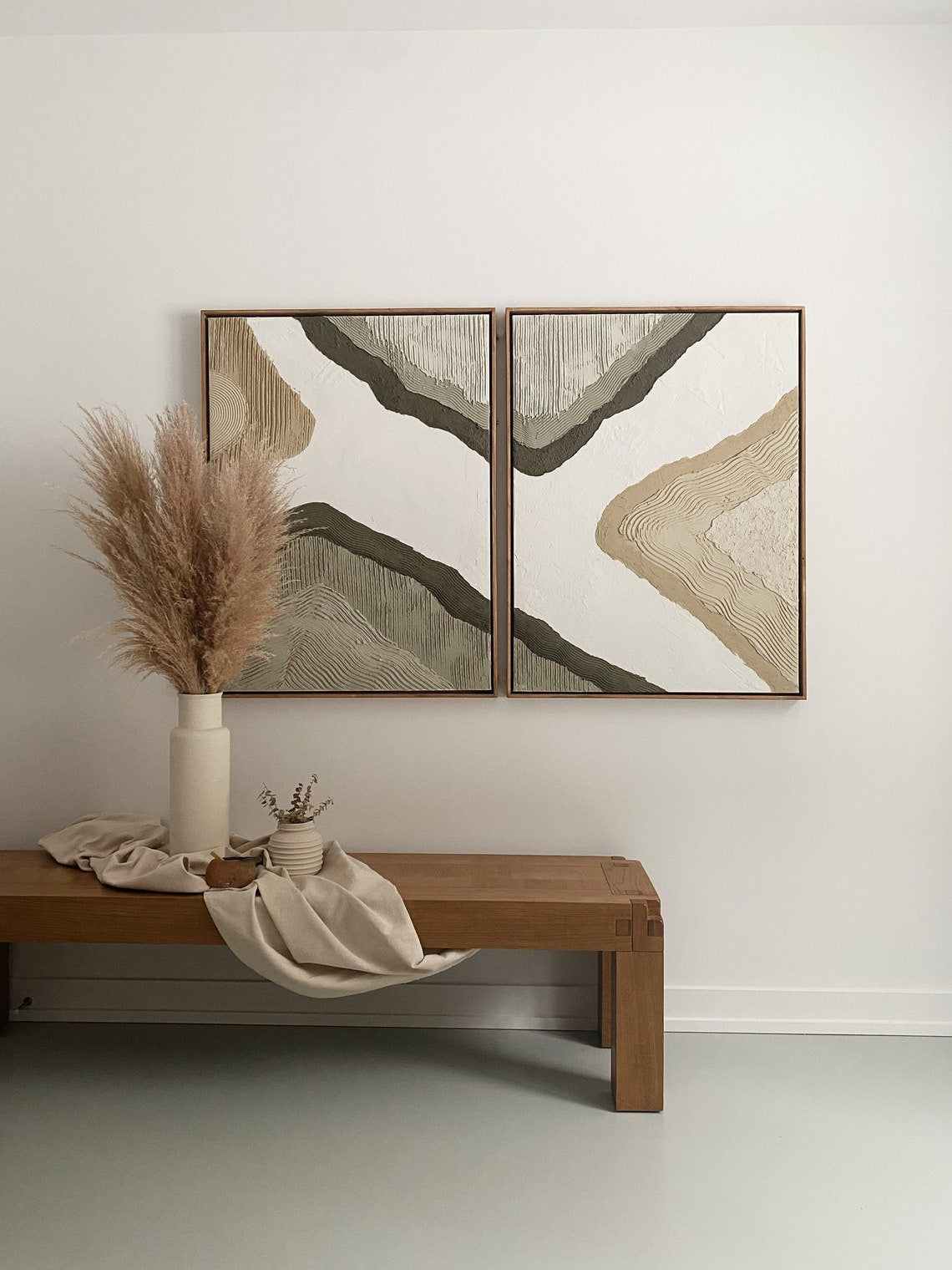 Abstract Landscape Duo: Modern Oil Painting in Earth Tones for Contemporary Decor