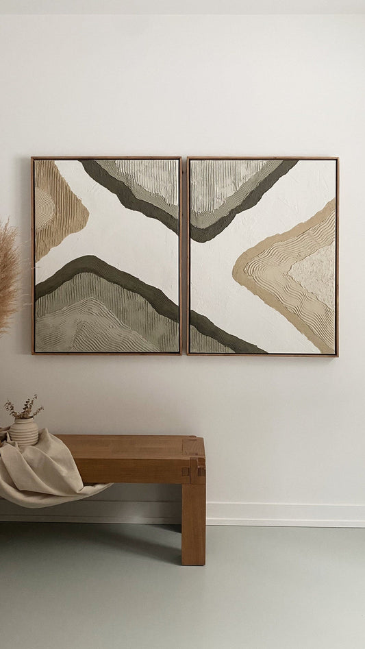 Abstract Landscape Duo: Modern Oil Painting in Earth Tones for Contemporary Decor