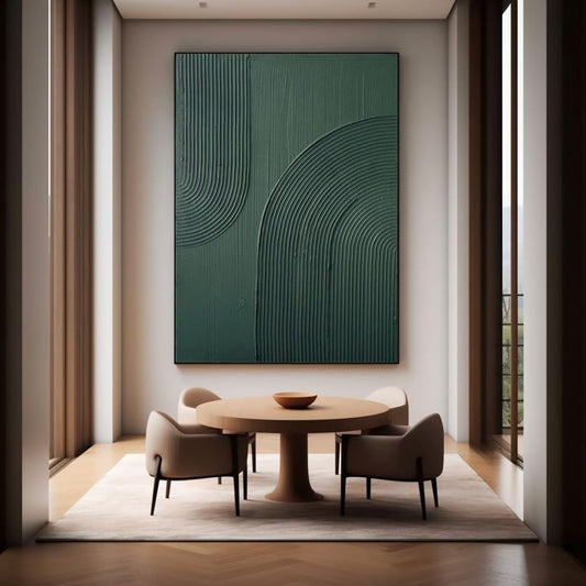 Tranquil Green Abstract Waves Oil Painting for Modern Home Decor