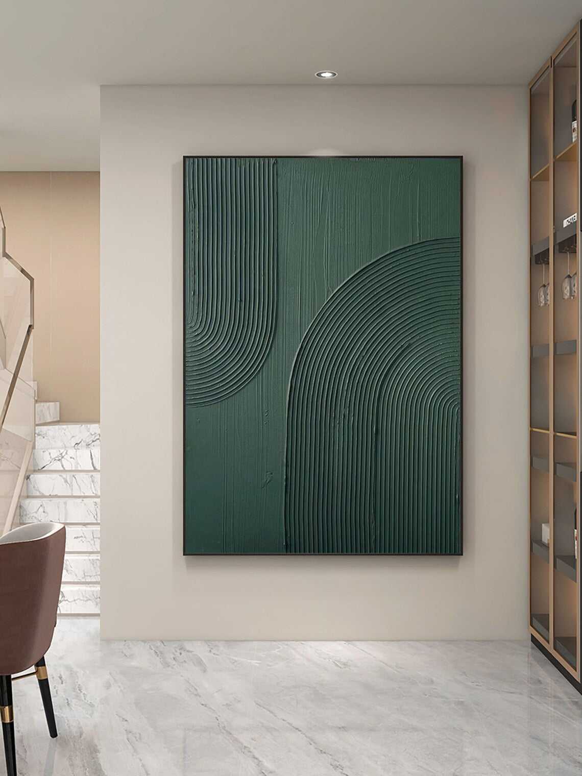 Tranquil Green Abstract Waves Oil Painting for Modern Home Decor
