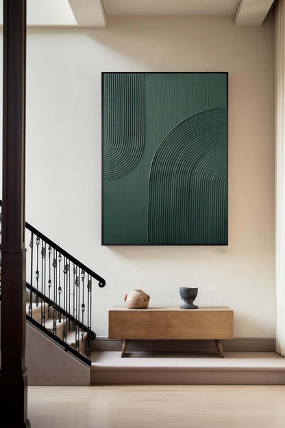 Tranquil Green Abstract Waves Oil Painting for Modern Home Decor