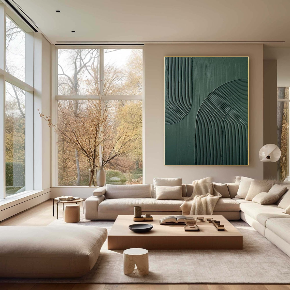 Tranquil Green Abstract Waves Oil Painting for Modern Home Decor