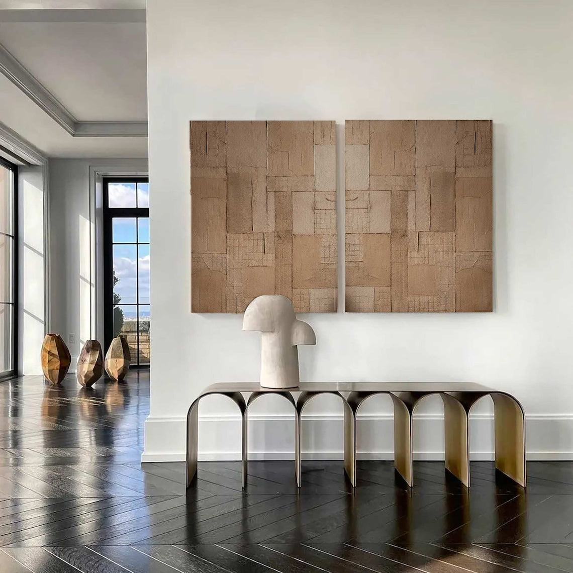 Contemporary Abstract Earth Tone Diptych for Elegant Home Decor