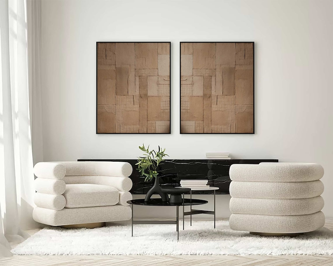 Contemporary Abstract Earth Tone Diptych for Elegant Home Decor