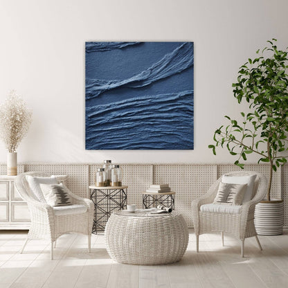 Serene Blue Textured Waves Oil Painting for Modern Home Decor