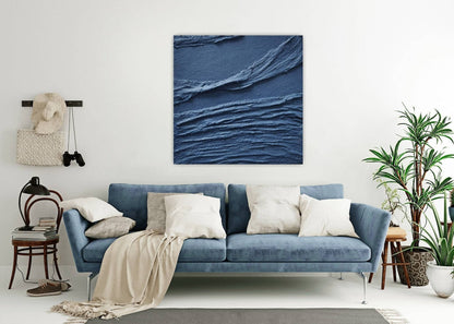 Serene Blue Textured Waves Oil Painting for Modern Home Decor