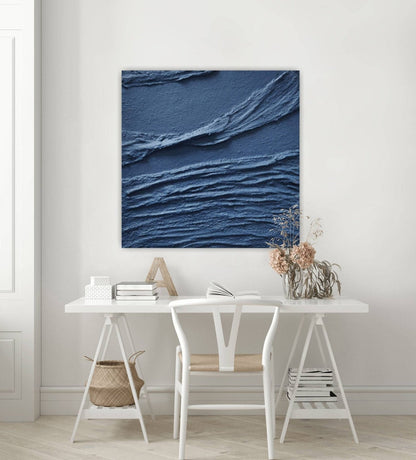 Serene Blue Textured Waves Oil Painting for Modern Home Decor