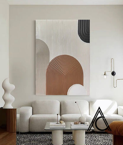 Abstract Crescent Arc Oil Painting for Modern Home Decor and Wall Art