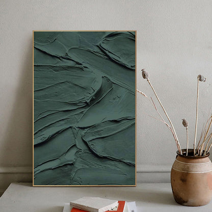 Textured Abstract Oil Painting in Rich Emerald Green for Modern Home Décor