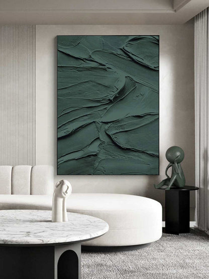 Textured Abstract Oil Painting in Rich Emerald Green for Modern Home Décor