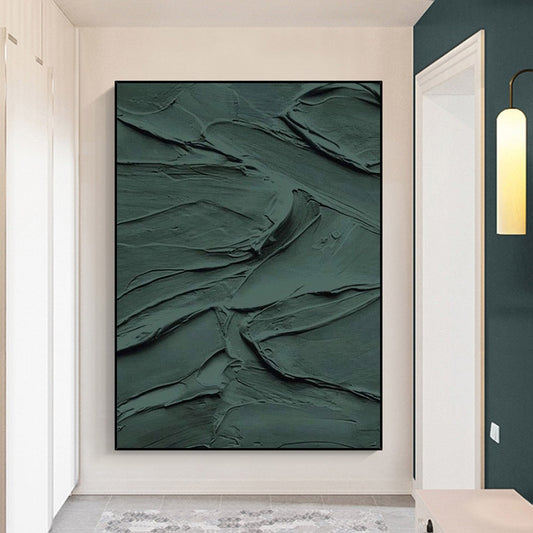 Textured Abstract Oil Painting in Rich Emerald Green for Modern Home Décor