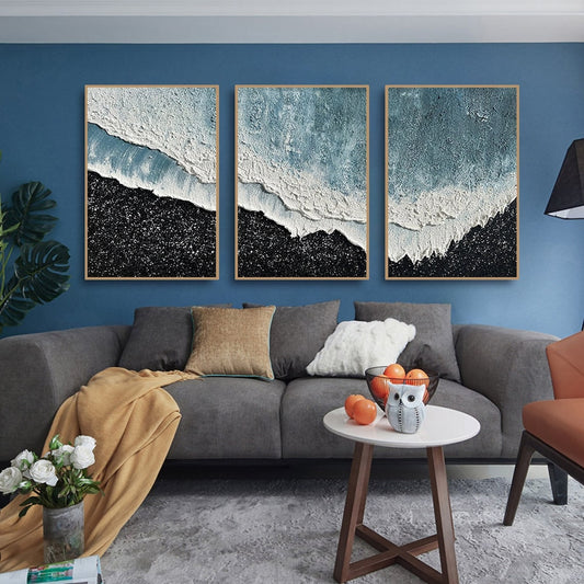 Serene Aegean Waves Triptych - Coastal Ocean Art for Home Decor