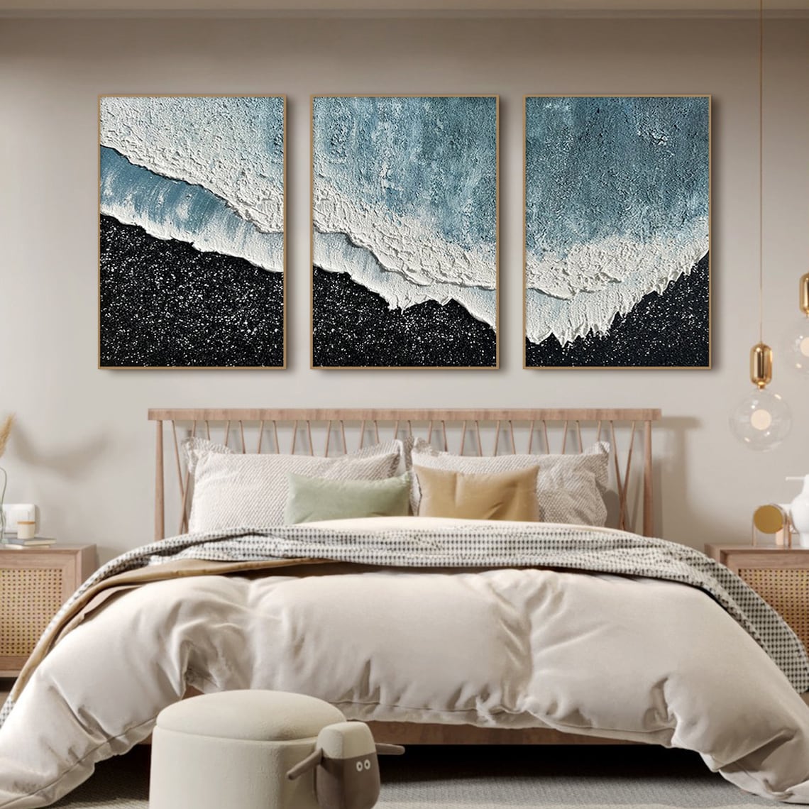 Serene Aegean Waves Triptych - Coastal Ocean Art for Home Decor