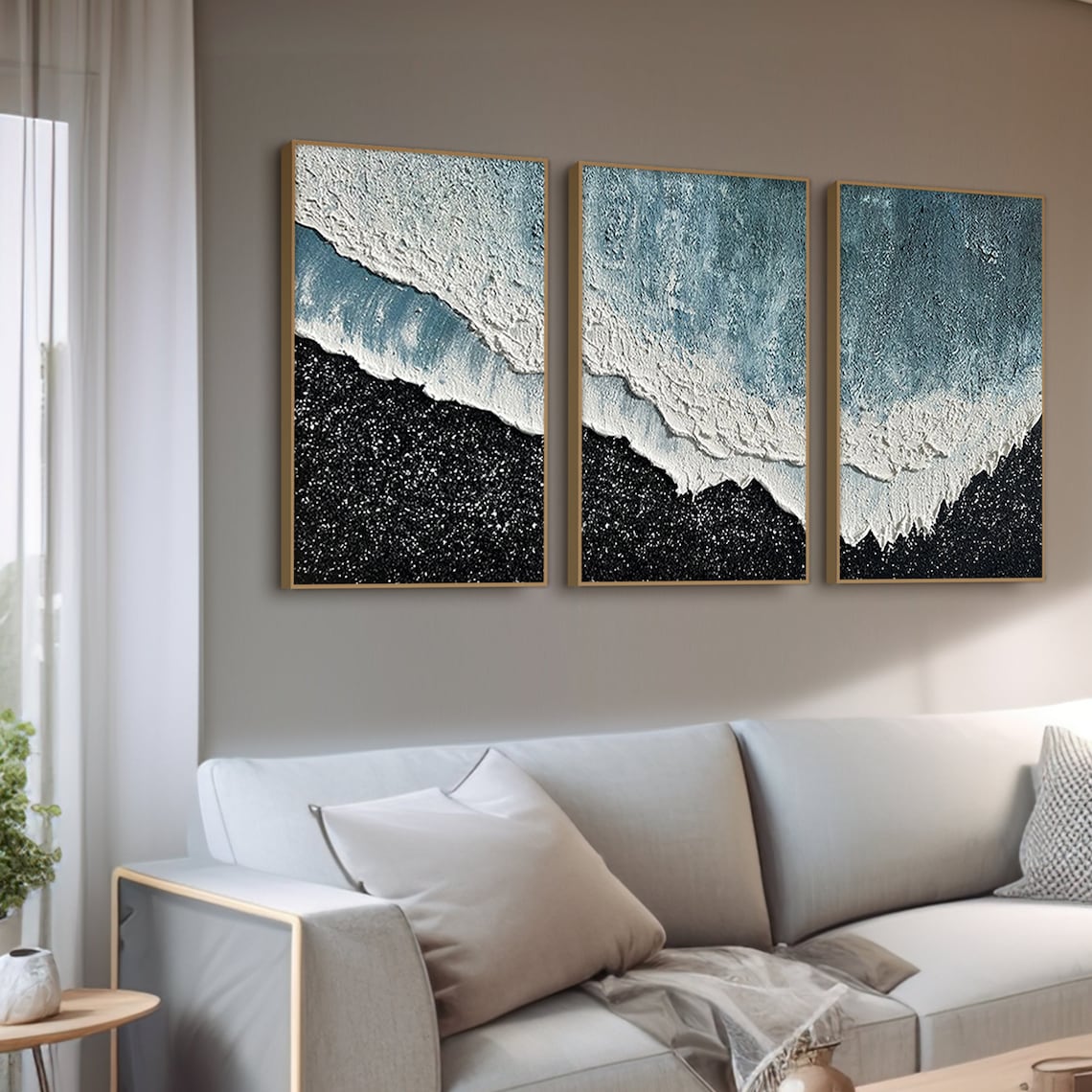 Serene Aegean Waves Triptych - Coastal Ocean Art for Home Decor