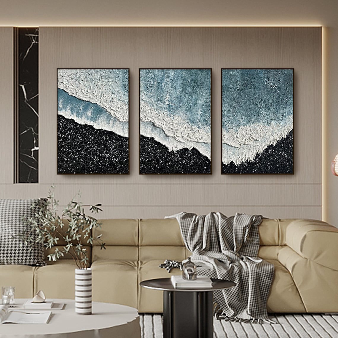 Serene Aegean Waves Triptych - Coastal Ocean Art for Home Decor