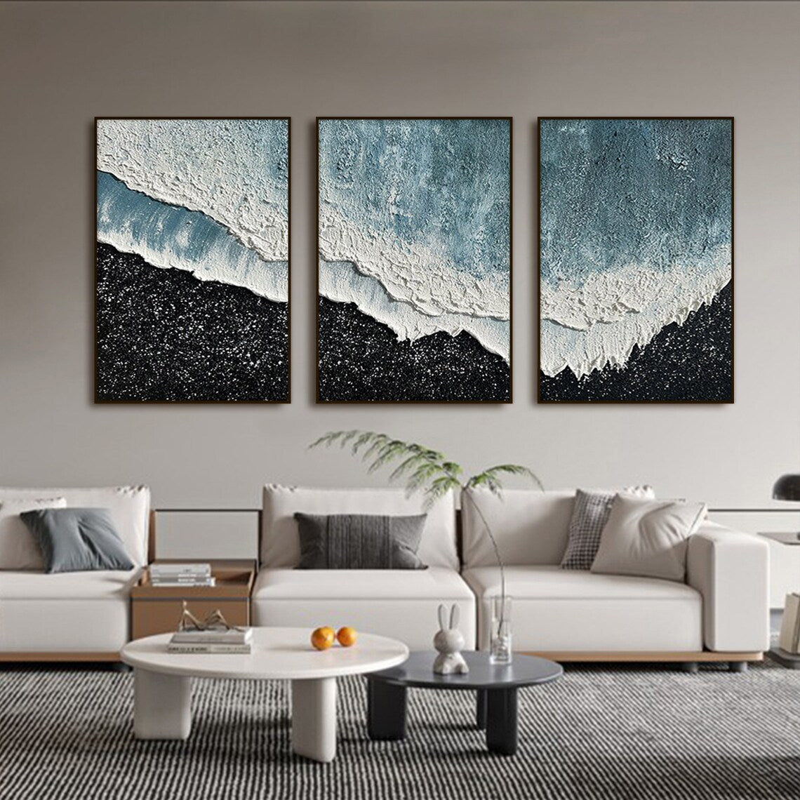 Serene Aegean Waves Triptych - Coastal Ocean Art for Home Decor