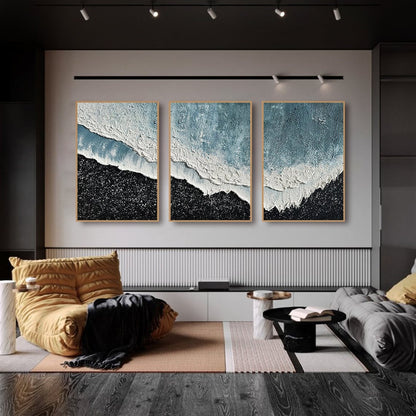 Serene Aegean Waves Triptych - Coastal Ocean Art for Home Decor