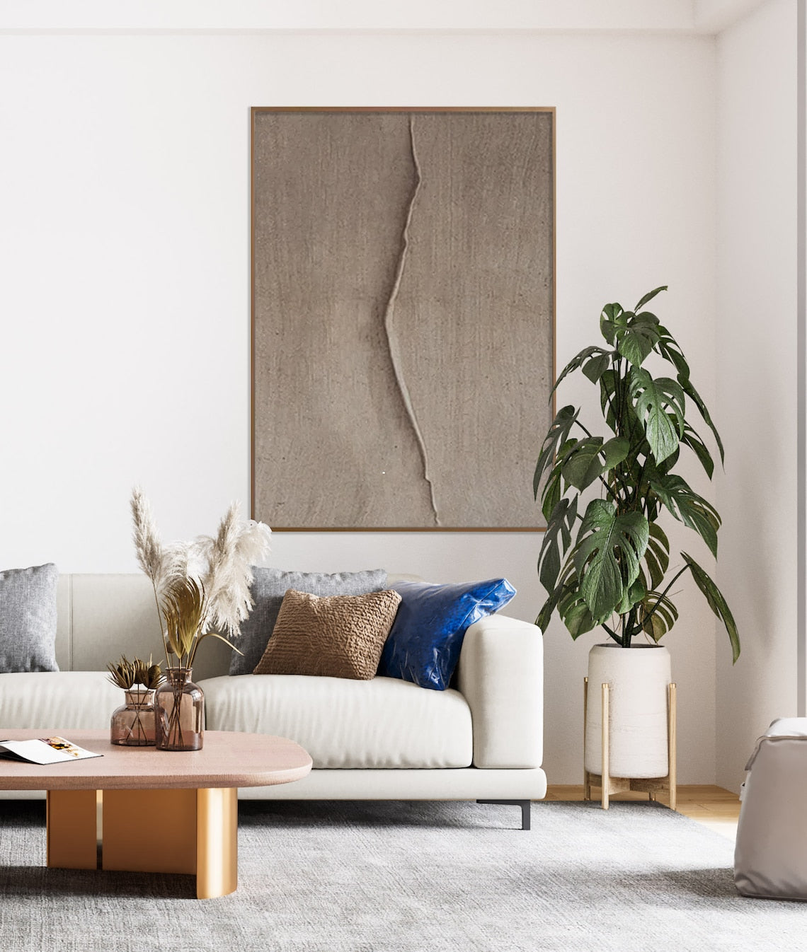 Textured Earth Tones: Serene Oil Painting for Modern Home Decor