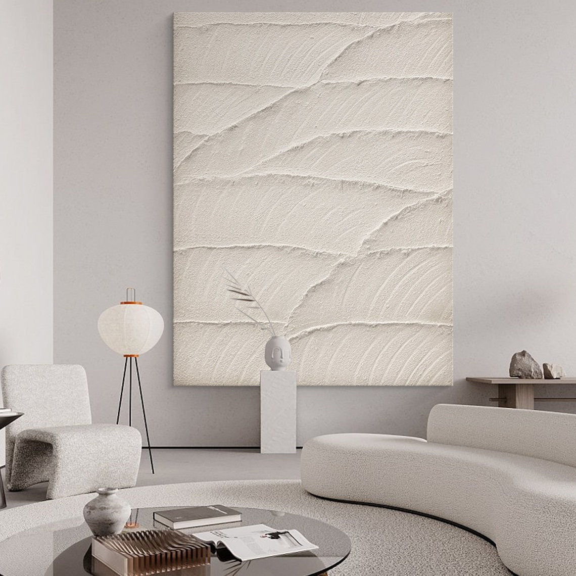 Tranquil Coastal Textures - Serene Beige Oil Painting for Modern Home Decor