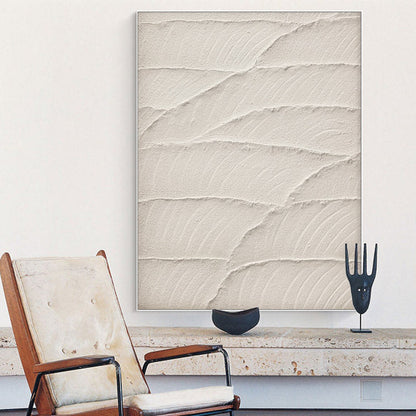 Tranquil Coastal Textures - Serene Beige Oil Painting for Modern Home Decor