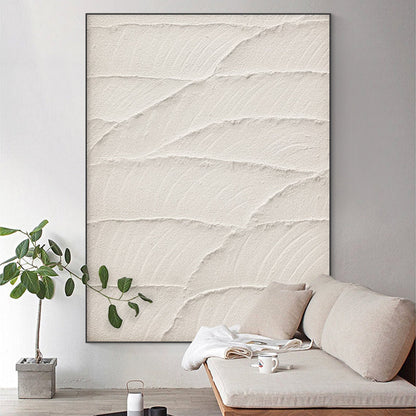 Tranquil Coastal Textures - Serene Beige Oil Painting for Modern Home Decor