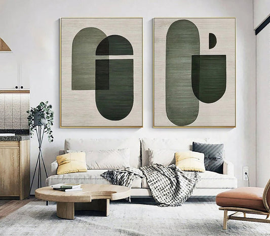 Modern Geometric Dual Oil Paintings for Stylish Home Décor