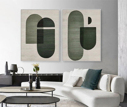 Modern Geometric Dual Oil Paintings for Stylish Home Décor