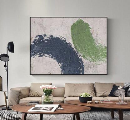 Modern Abstract Oil Painting in Bold Blue and Green Color Swirls for Contemporary Decor