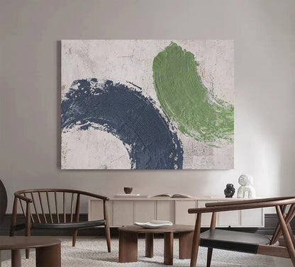 Modern Abstract Oil Painting in Bold Blue and Green Color Swirls for Contemporary Decor