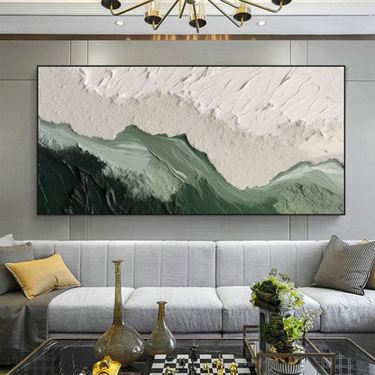 Serene Emerald Mountainscape Oil Painting for Modern Home Decor