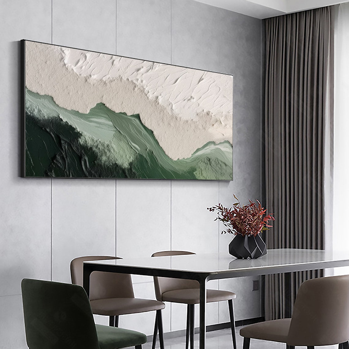 Serene Emerald Mountainscape Oil Painting for Modern Home Decor