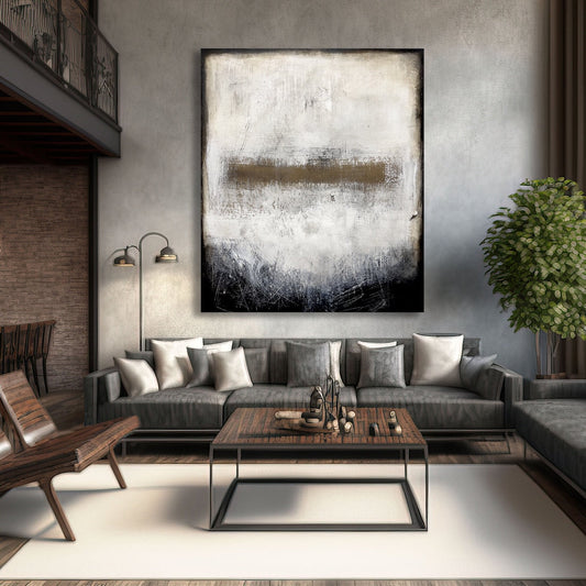 Abstract Monochrome Landscape Oil Painting for Modern Home Decor