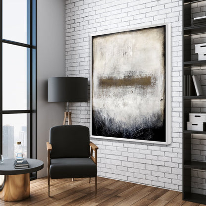 Abstract Monochrome Landscape Oil Painting for Modern Home Decor