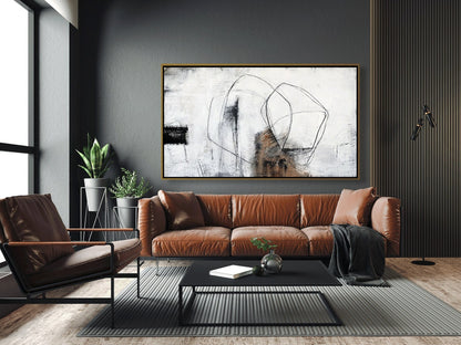 Modern Abstract Black and White Oil Painting for Contemporary Home Decor