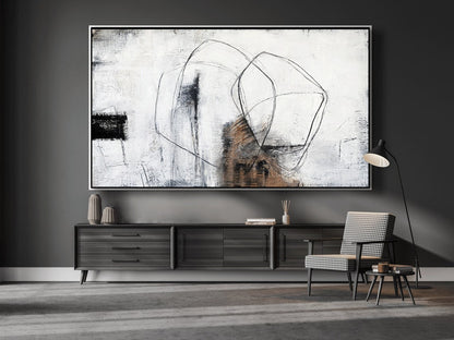 Modern Abstract Black and White Oil Painting for Contemporary Home Decor