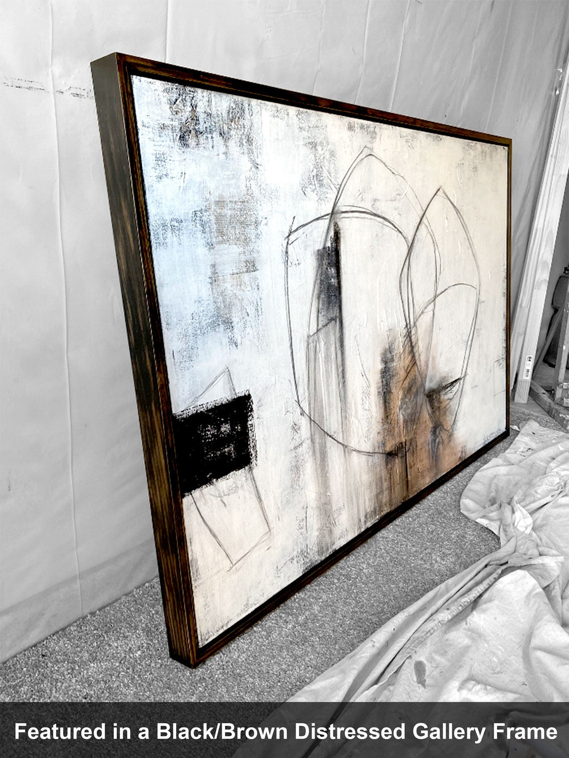 Modern Abstract Black and White Oil Painting for Contemporary Home Decor